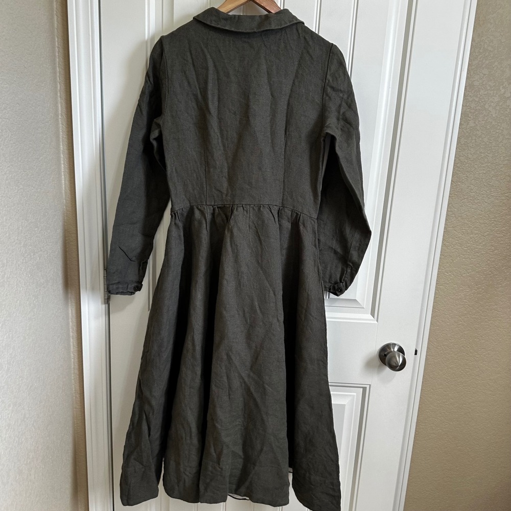 Son de Flor Sophie Linen Dress Cottagecore Midi Peter Pan Collar Long Sleeve S - Picture 5 of 9